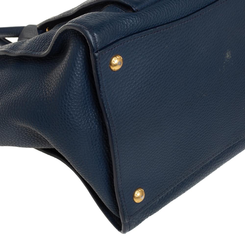 Prada Navy Blue Vitello Daino Leather Front Pocket Wing Tote 3