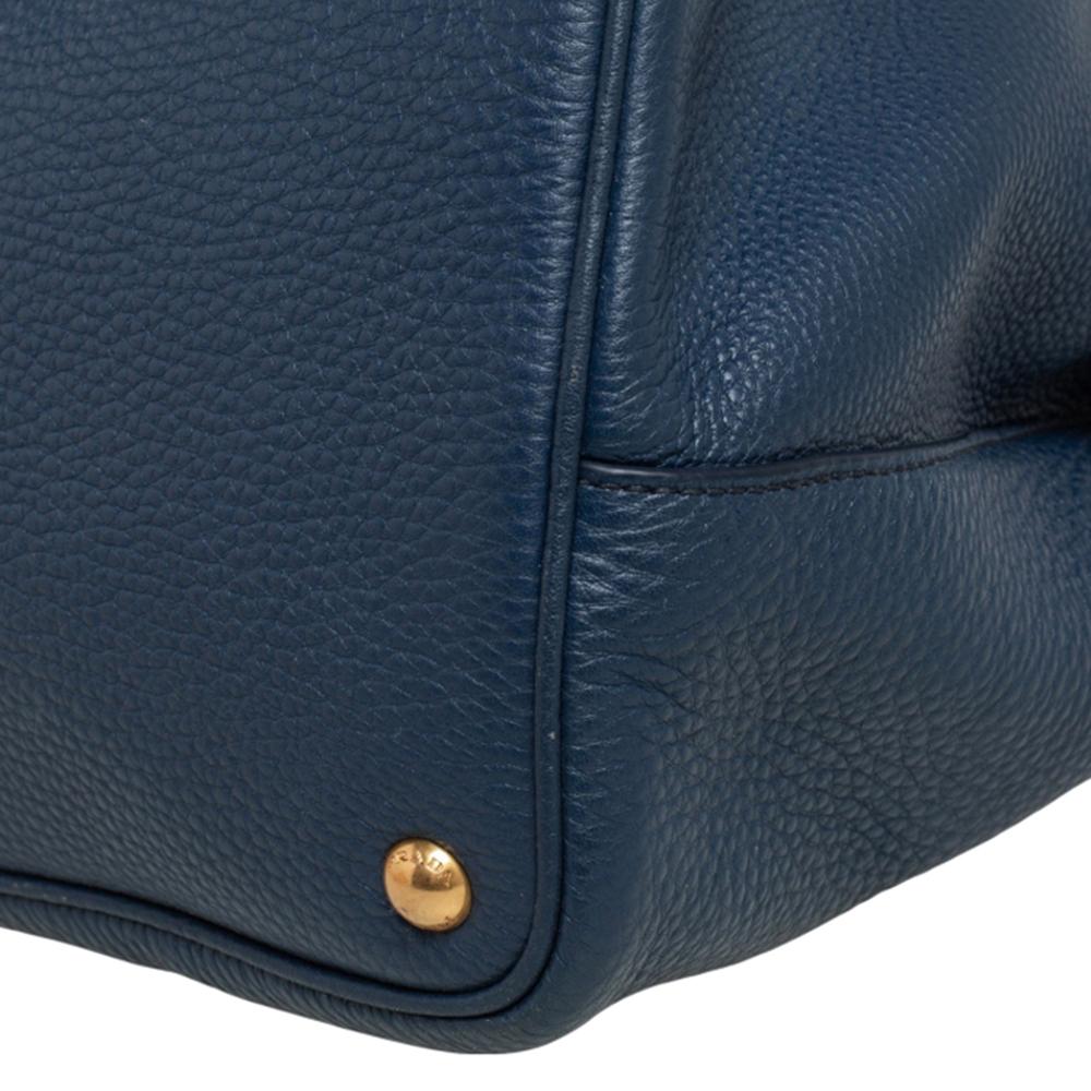 Prada Navy Blue Vitello Daino Leather Middle Zip Tote 1