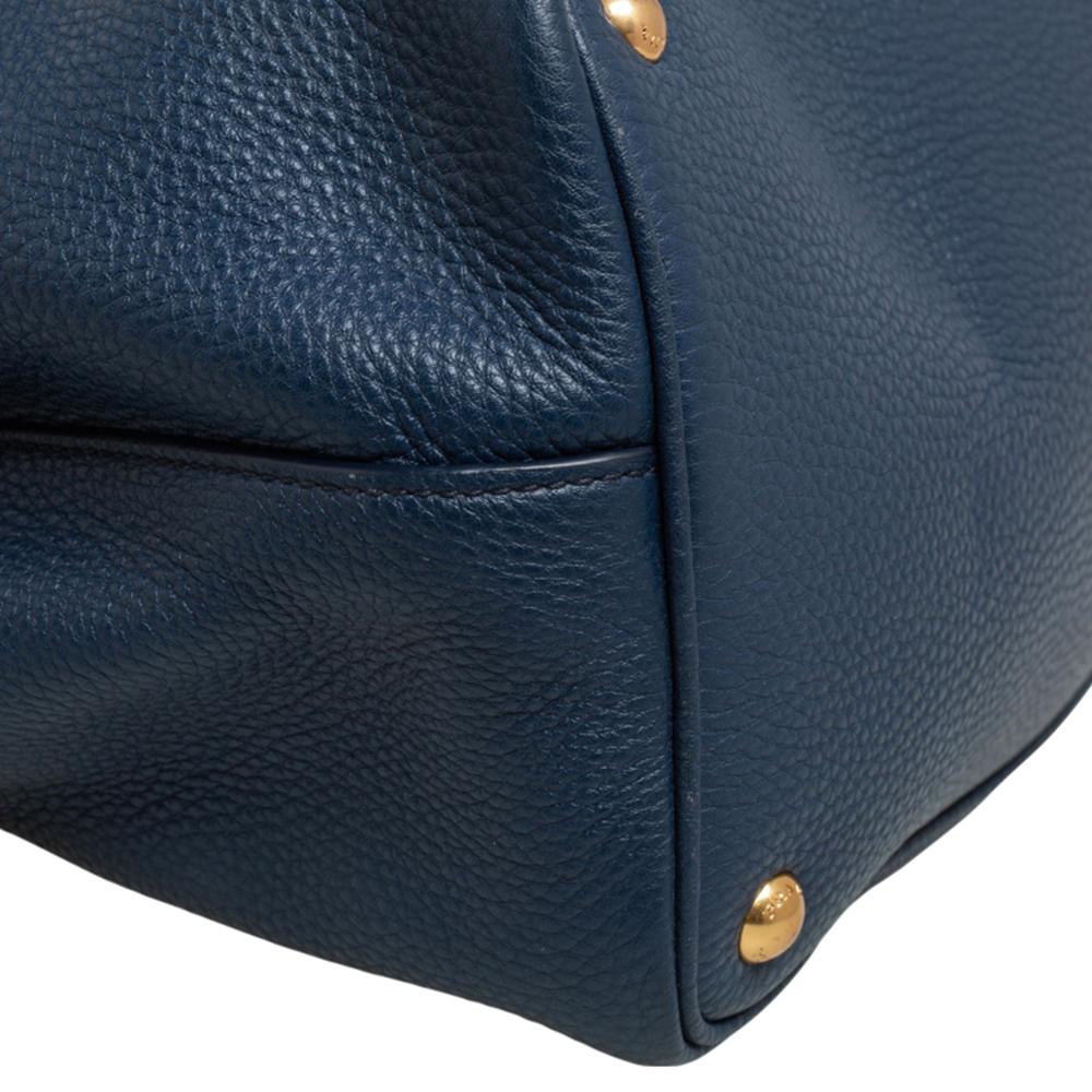 Prada Navy Blue Vitello Daino Leather Middle Zip Tote 3