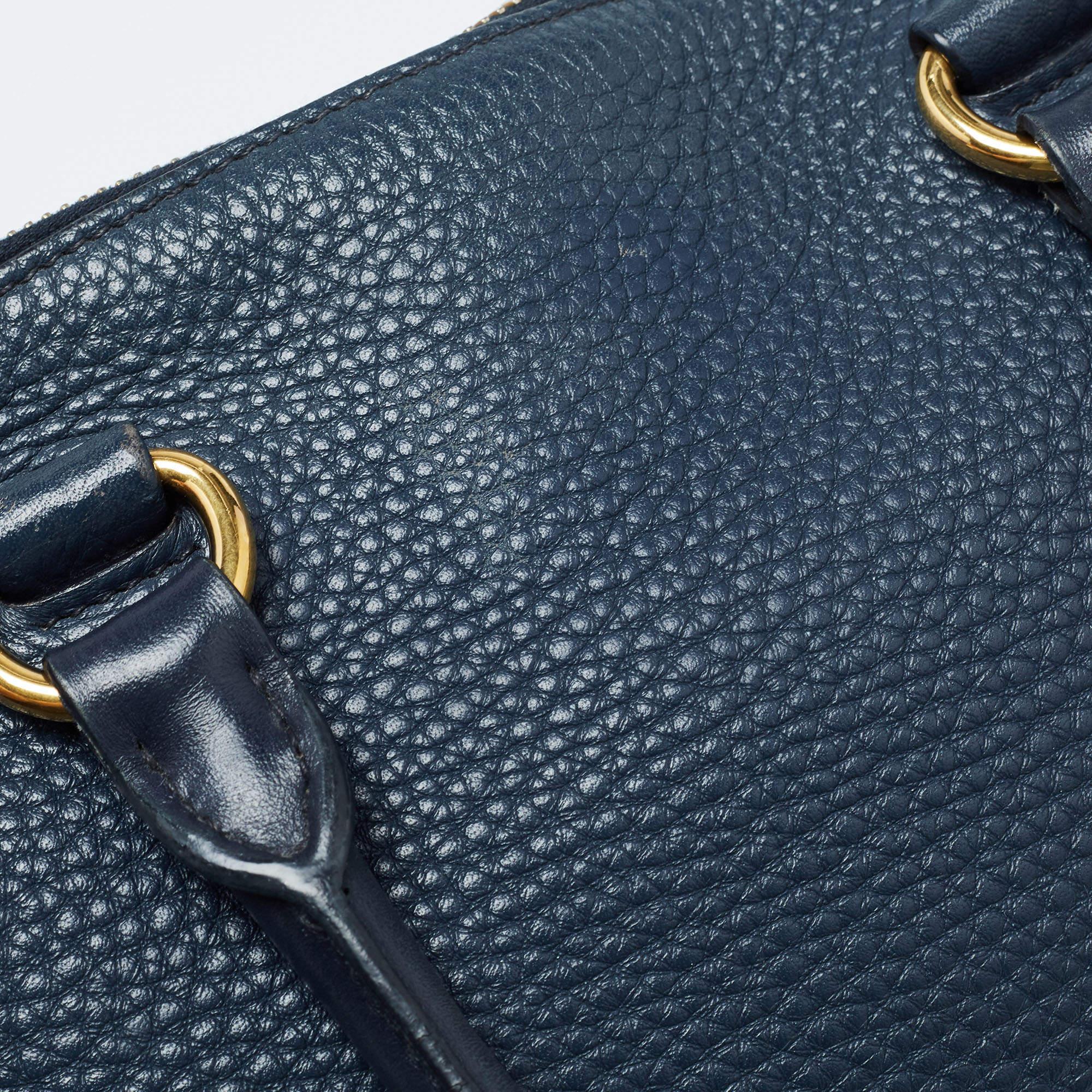 Prada Navy Blue Vitello Daino Leather Satchel 9