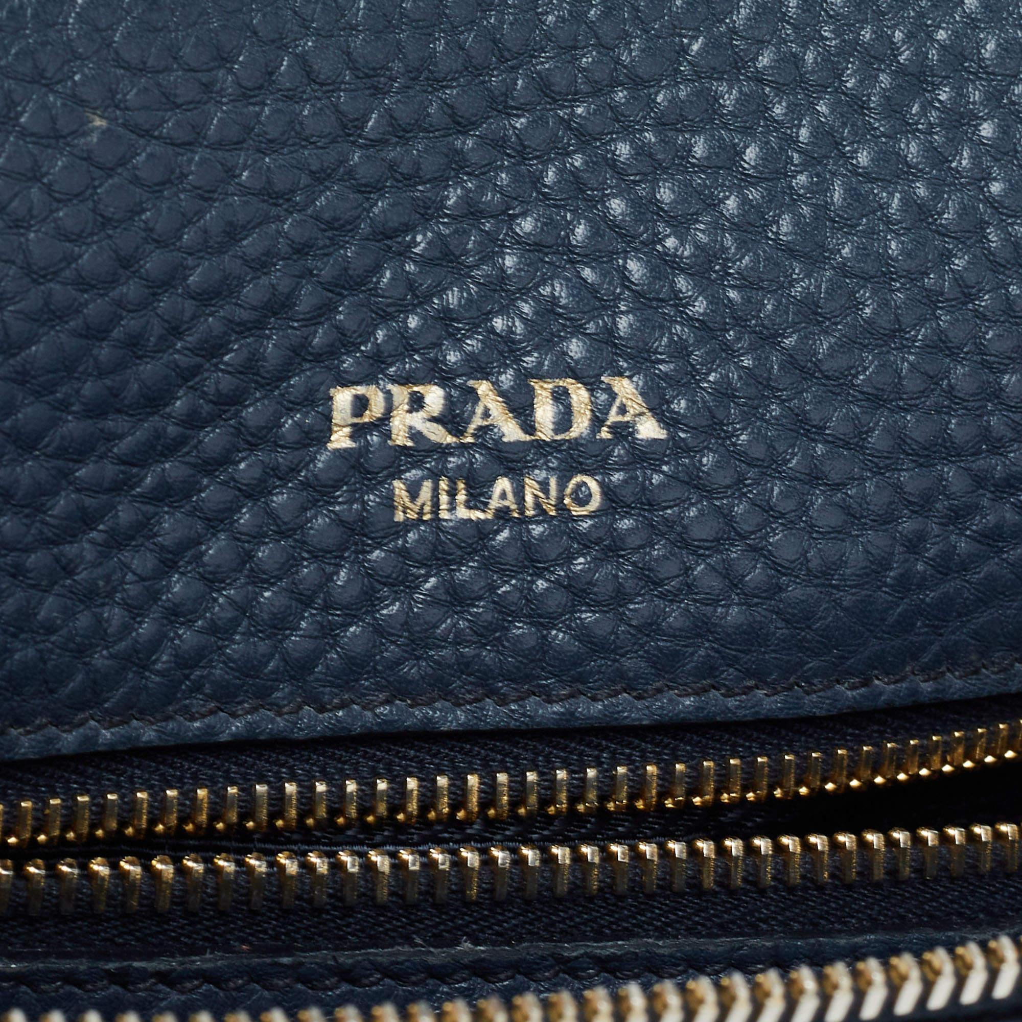 Prada Navy Blue Vitello Daino Leather Satchel 13