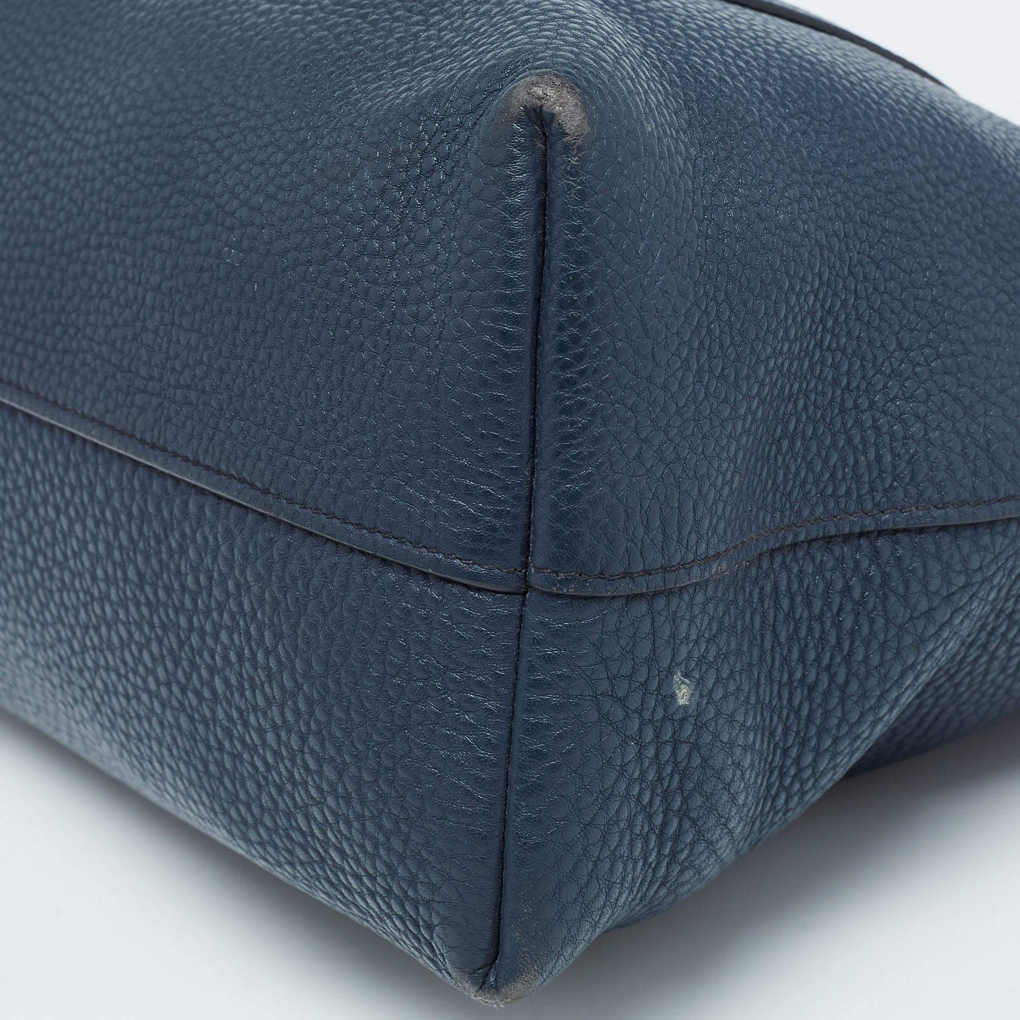Prada Navy Blue Vitello Daino Leather Satchel For Sale 15