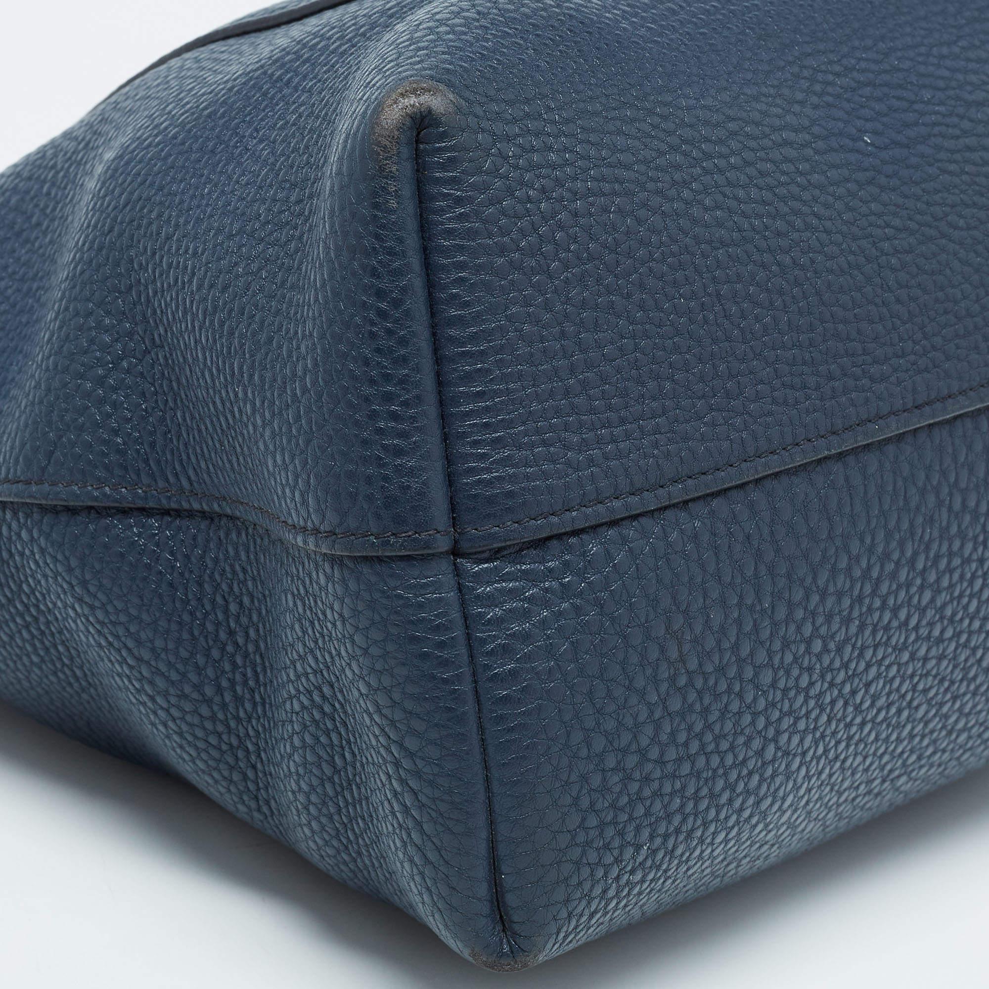 Prada Navy Blue Vitello Daino Leather Satchel For Sale 16
