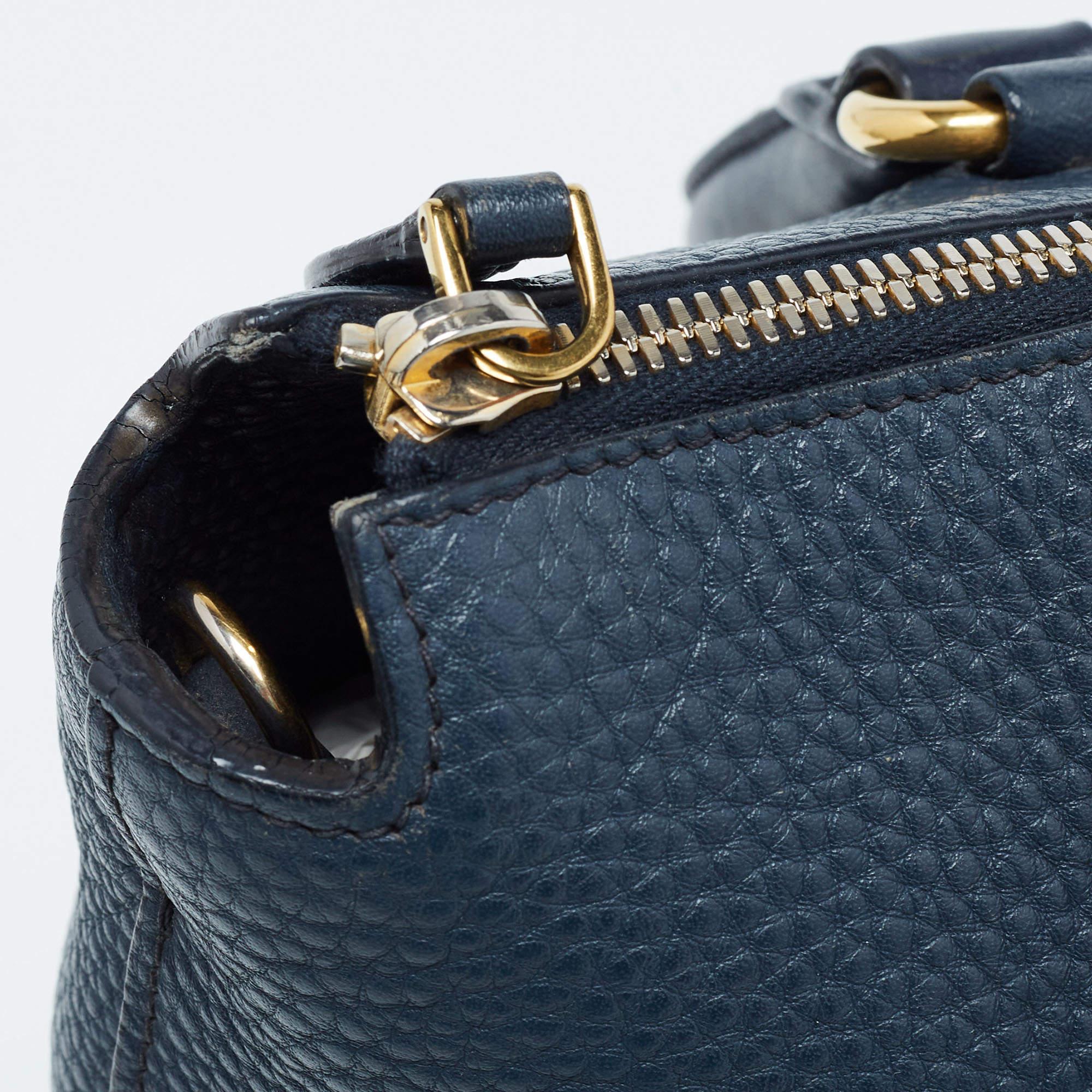 Prada Navy Blue Vitello Daino Leather Satchel 16