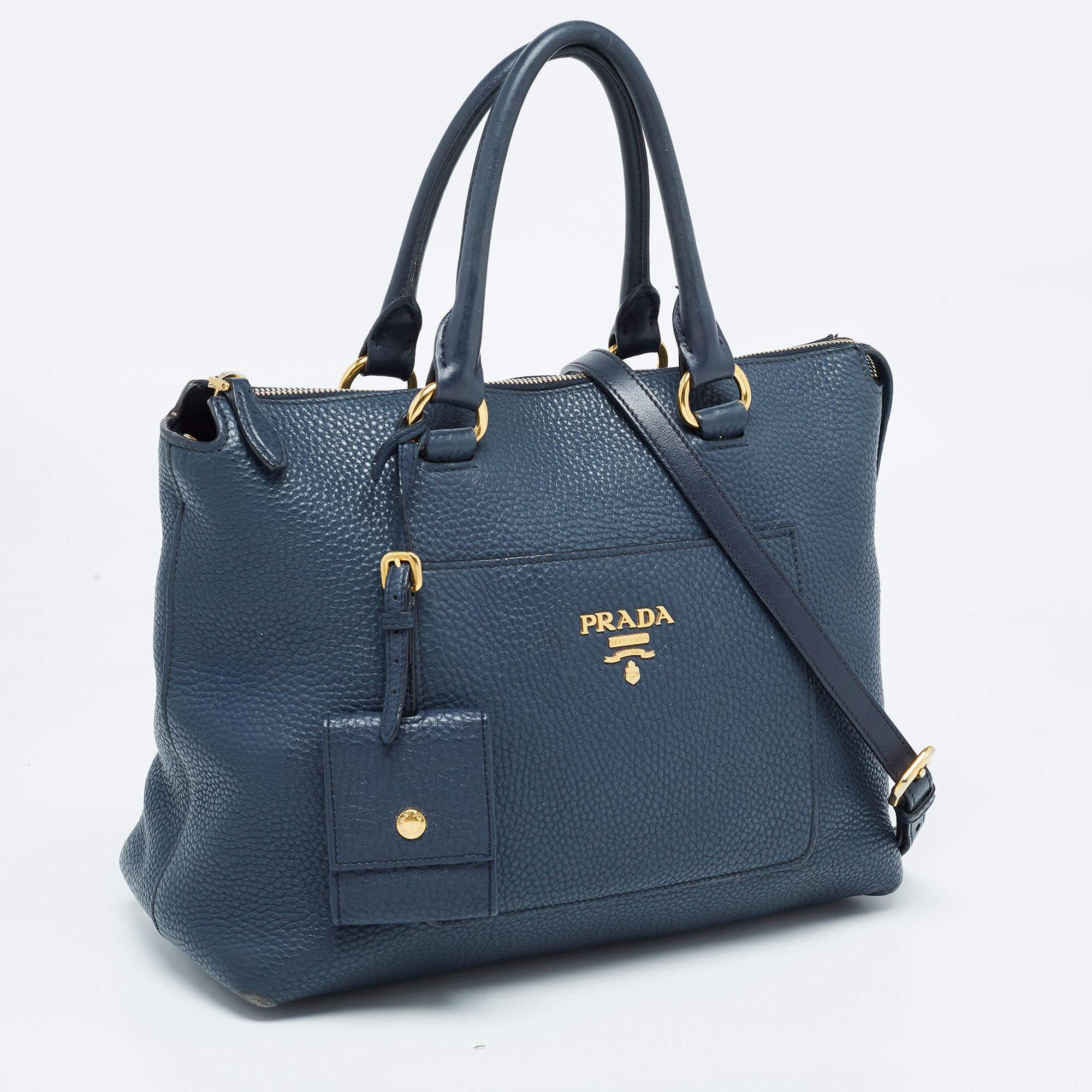 Women's Prada Navy Blue Vitello Daino Leather Satchel