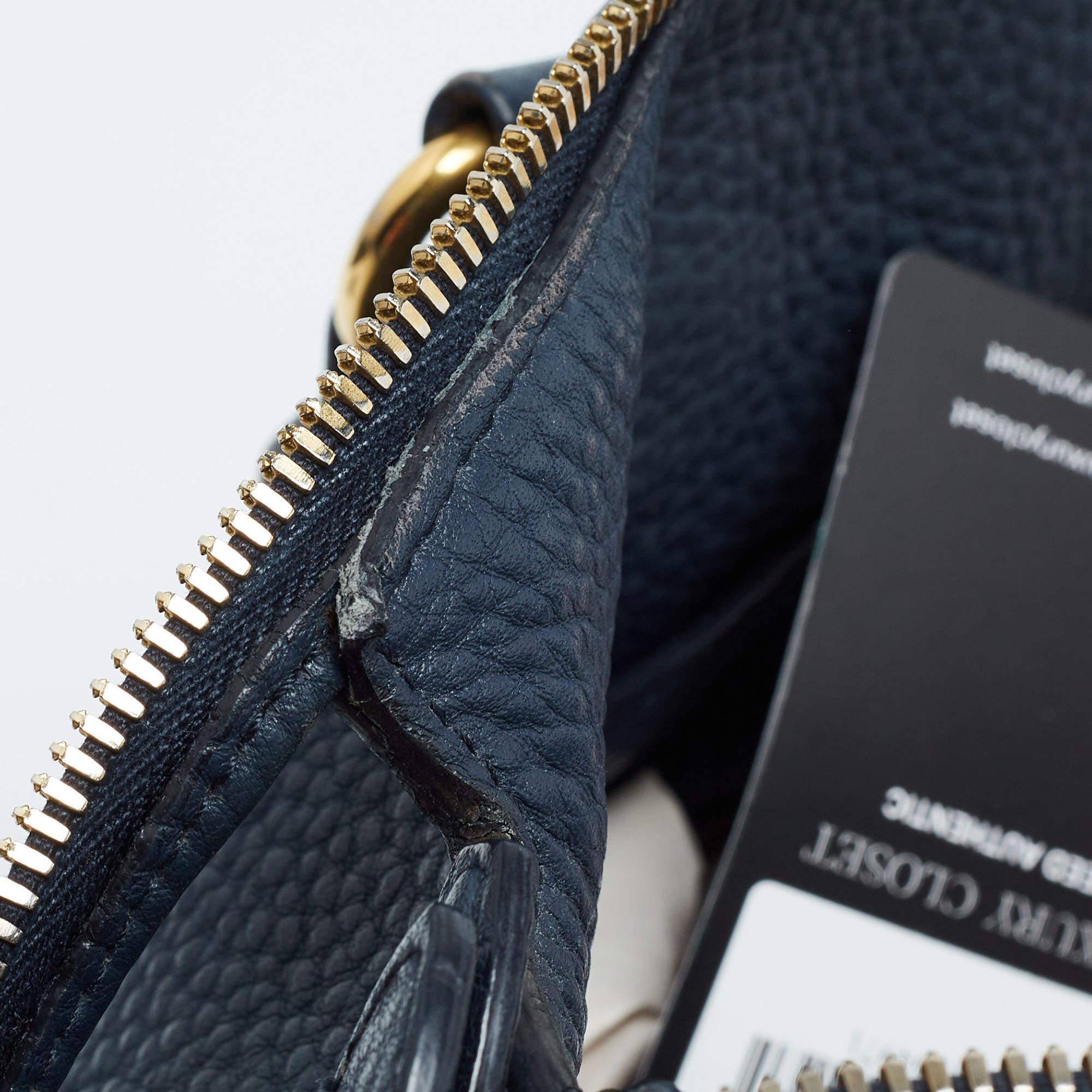Prada Navy Blue Vitello Daino Leather Satchel For Sale 1