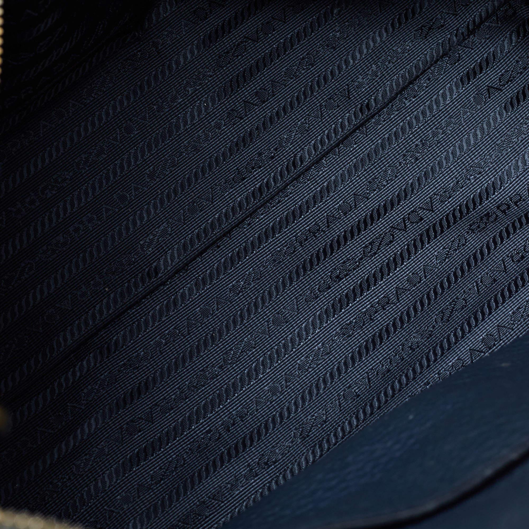 Prada Navy Blue Vitello Daino Leather Satchel For Sale 4