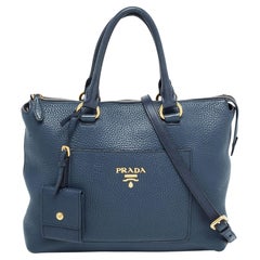 Prada Navy Blue Vitello Daino Leather Satchel