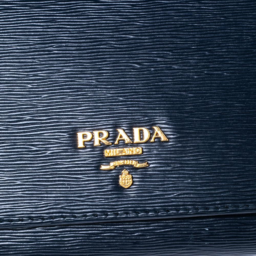 Prada Navy Blue Vitello Move Leather Wallet on Chain 4