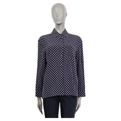 PRADA navy blue & white silk POLKA DOT Button Up Shirt 44 L