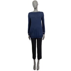 PRADA navy blue & white viscose BUTTONED BACK Sweater 40 S