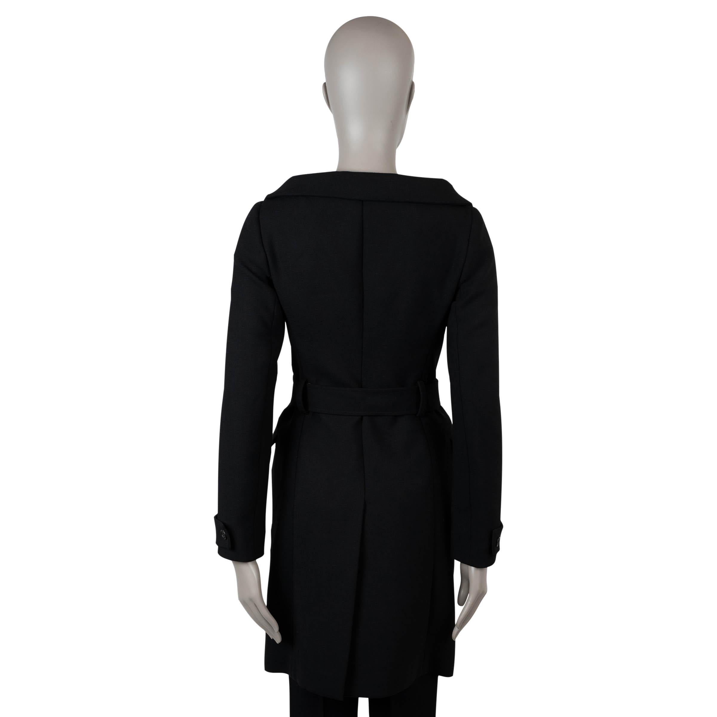 PRADA marineblau Wolle 2009 BELTED DOUBLE BREASTED Mantel Jacke 38 XS (Schwarz) im Angebot