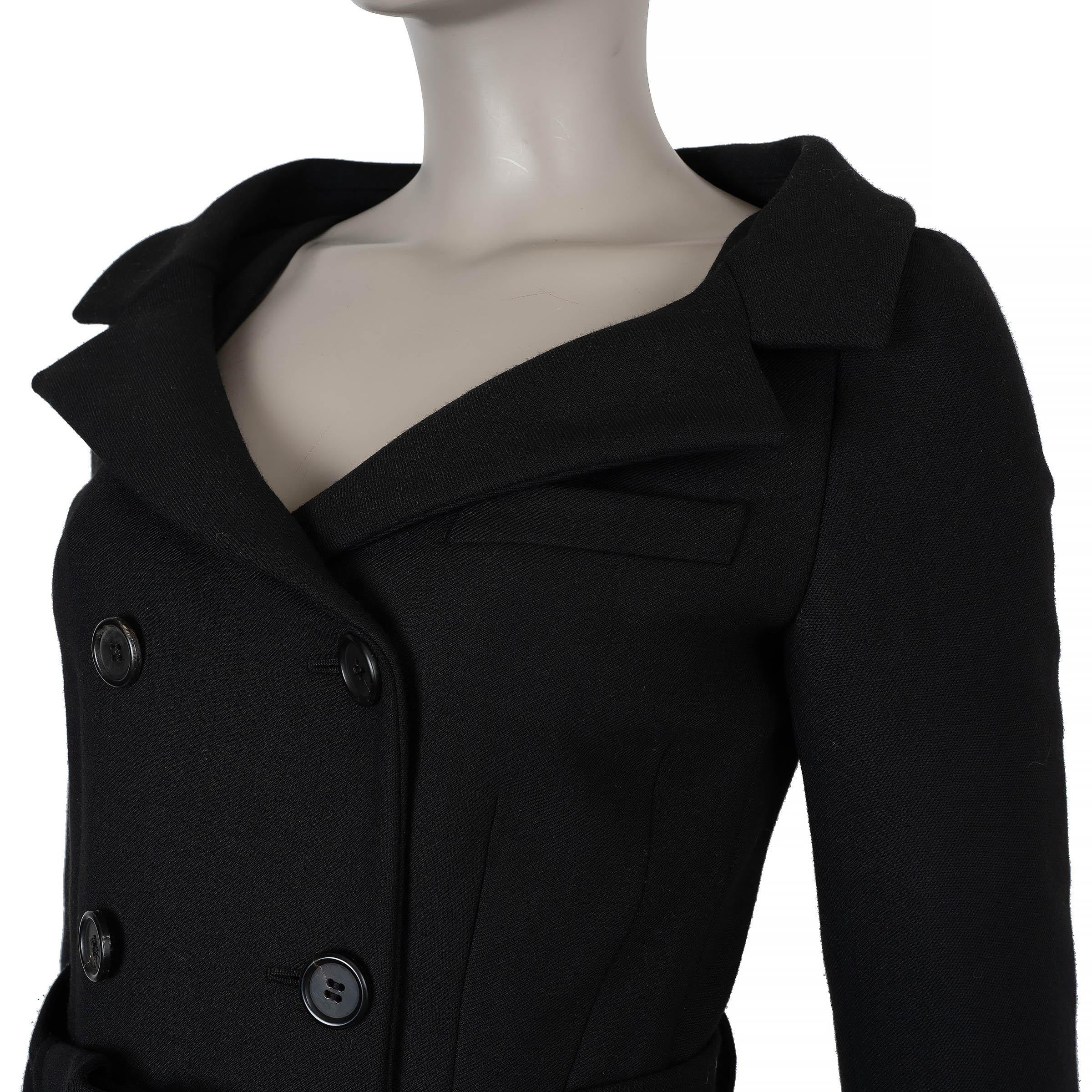 PRADA marineblau Wolle 2009 BELTED DOUBLE BREASTED Mantel Jacke 38 XS Damen im Angebot