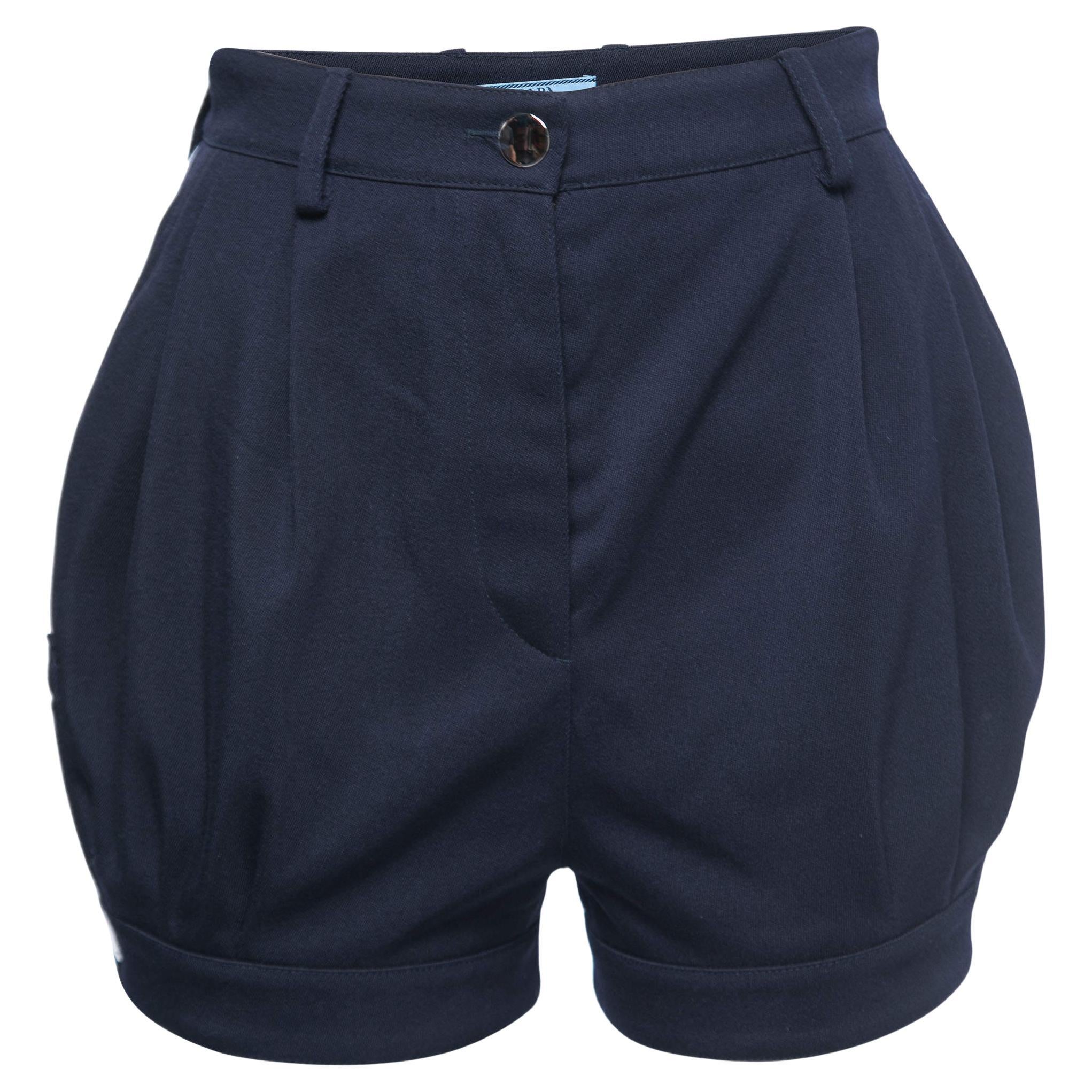 Prada Navy Blue Wool Shorts S For Sale