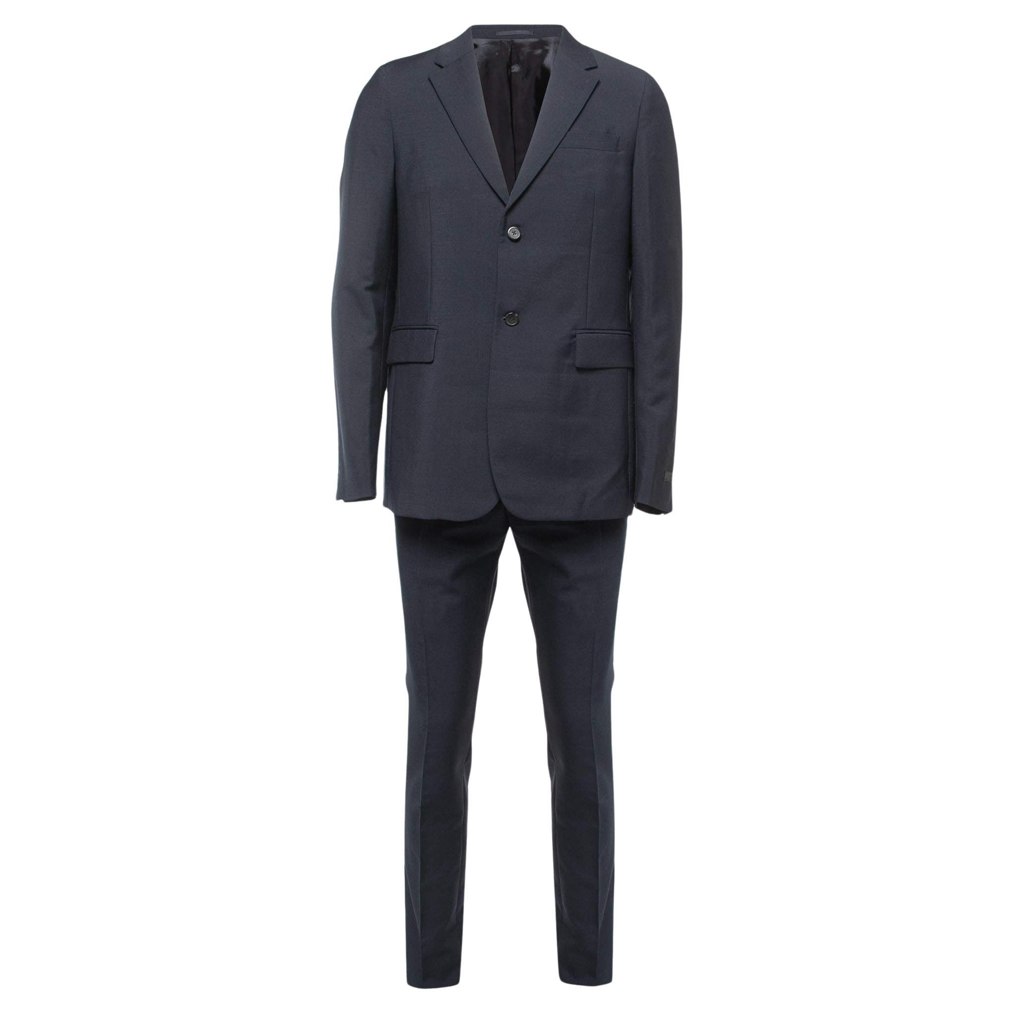Prada Navy Blue Wool Suit L For Sale