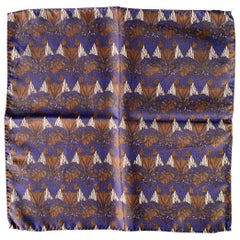 PRADA Navy Brown Abstract Floral Pocket Square