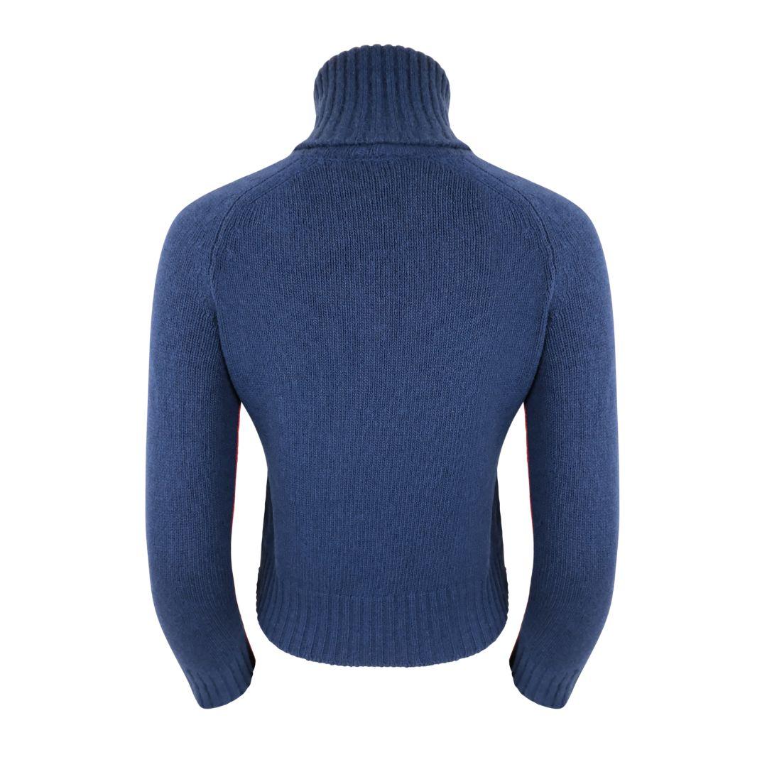 PRADA Navy Cashmere Turtleneck with Red Piping Details In Good Condition For Sale In Morongo Valley, CA