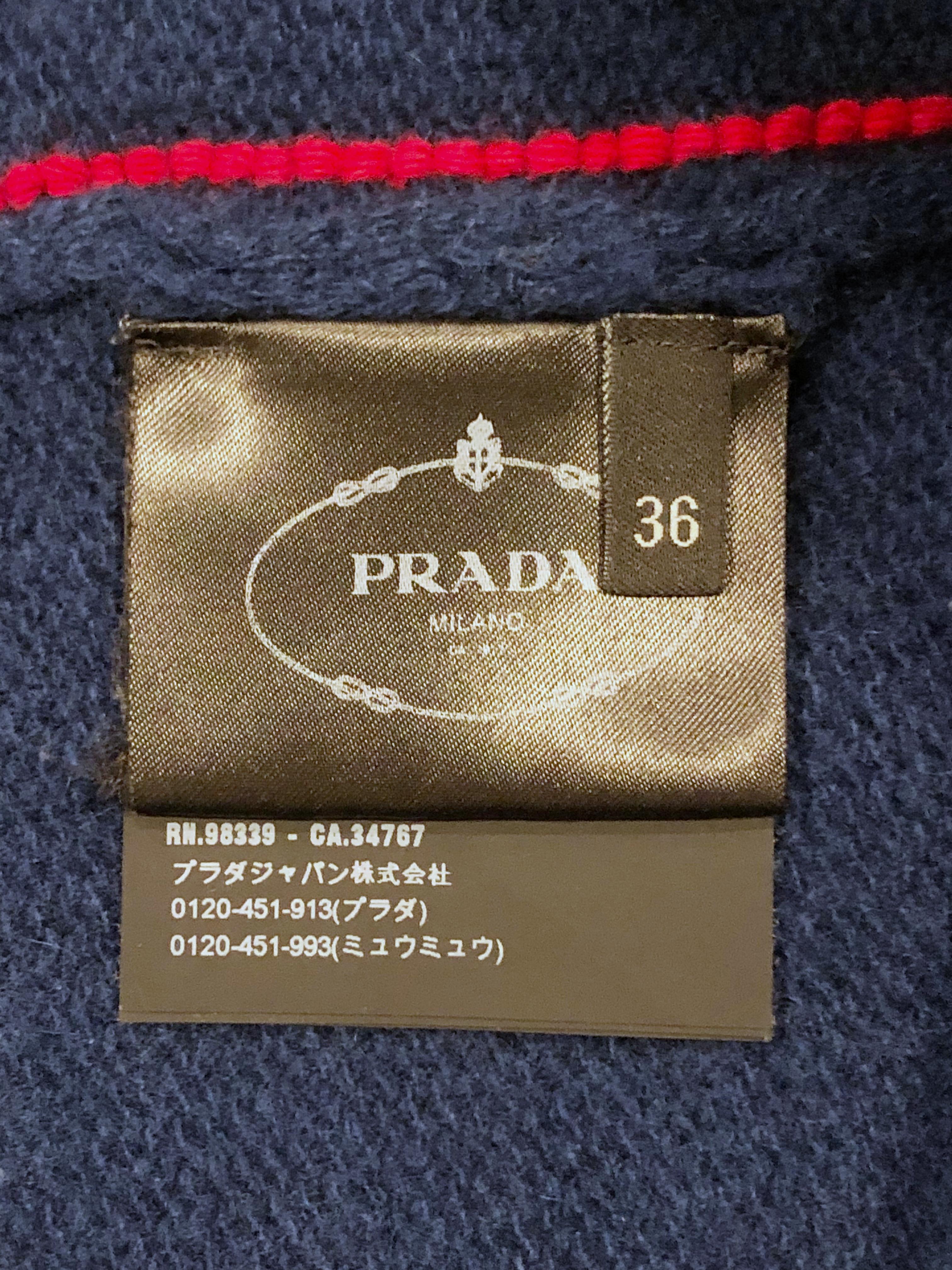 Women's PRADA Navy Cashmere Turtleneck with Red Piping Details For Sale