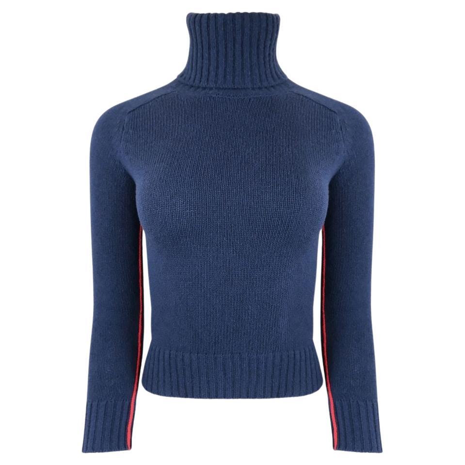 PRADA Navy Cashmere Turtleneck with Red Piping Details