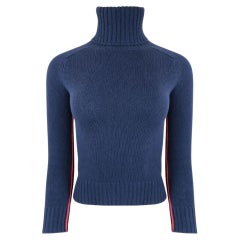 PRADA Navy Cashmere Turtleneck with Red Piping Details
