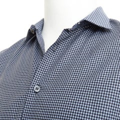 PRADA navy checked cotton long sleeve button down top shirt EU39 M