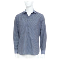 PRADA navy checked cotton long sleeve button down top shirt EU39 M