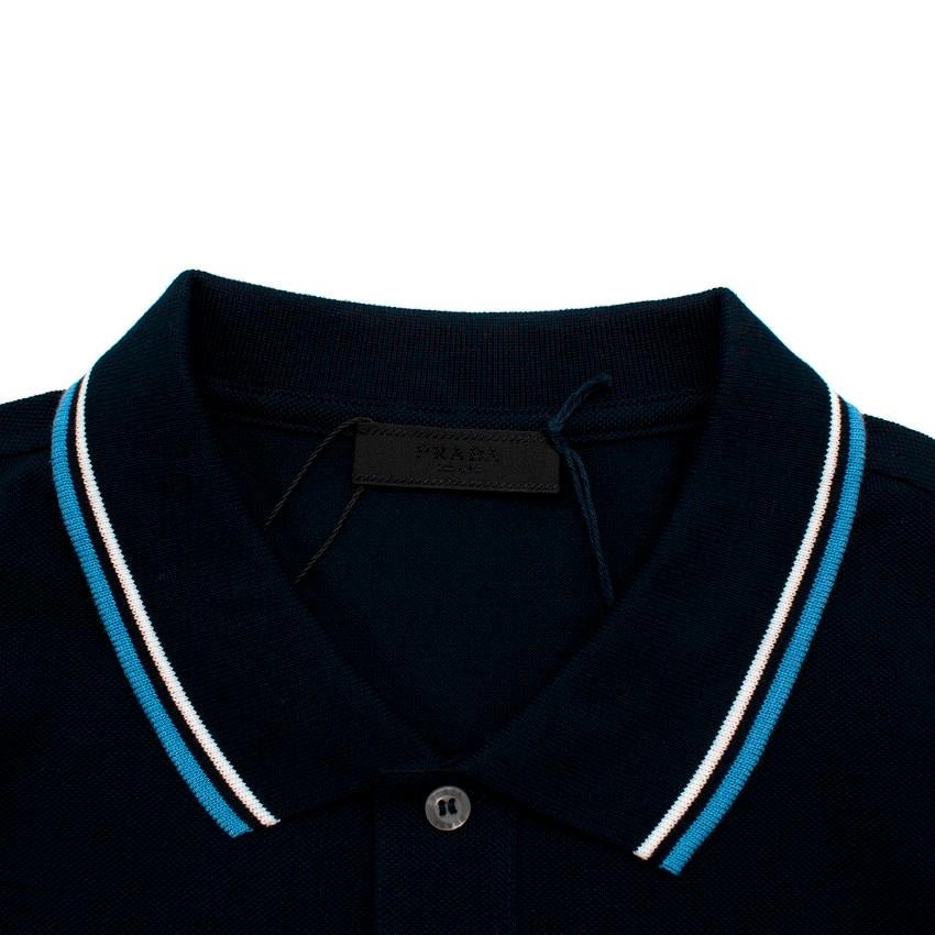 Prada Navy Cotton Pique Striped Collar Polo Shirt For Sale at 1stDibs