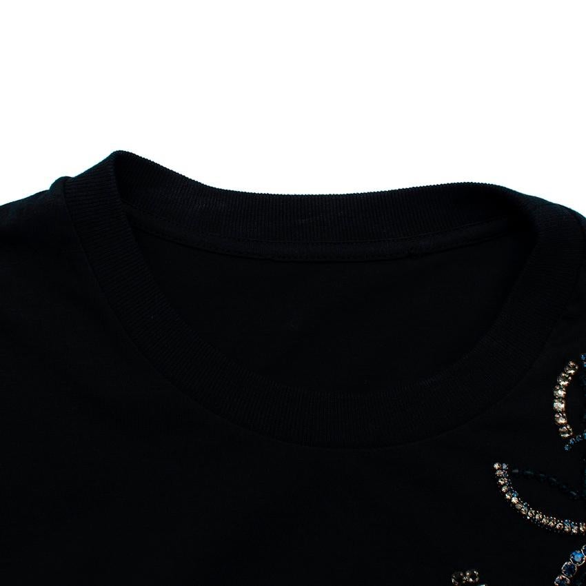 Prada Navy Cotton T-Shirt with Crystal Embellished Shoulder at