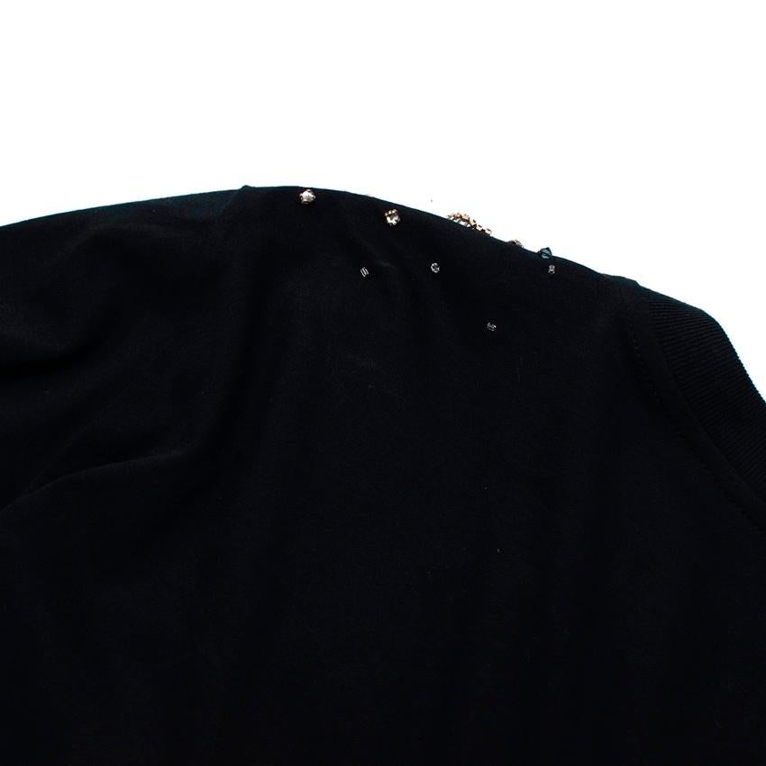 Women's Prada Navy Cotton T-Shirt with Crystal Embellished Shoulder