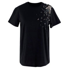 Prada Navy Cotton T-Shirt with Crystal Embellished Shoulder