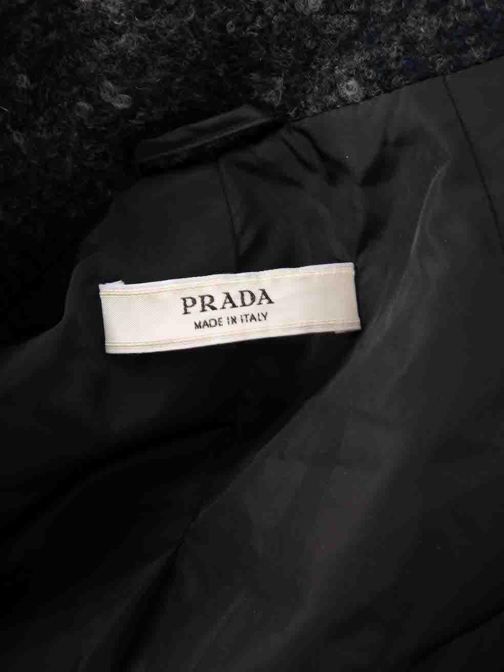 Prada Navy Fur Trimmed Hood Zip Coat Size L For Sale 3