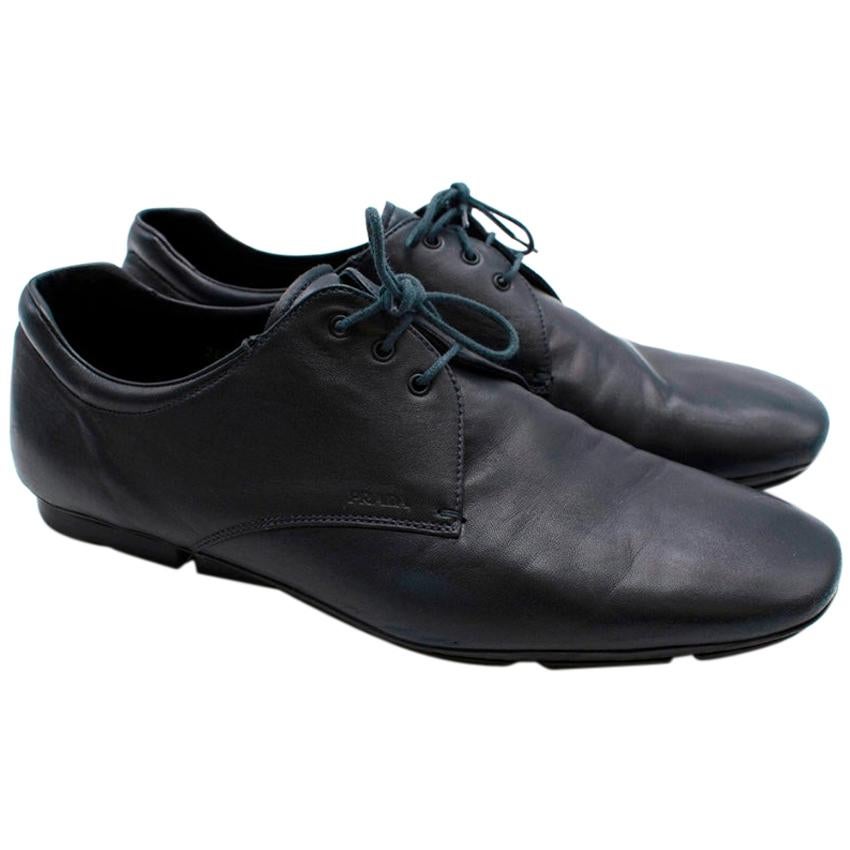 Prada Navy Leather Lace Soft Lace-up Shoes - Size 44