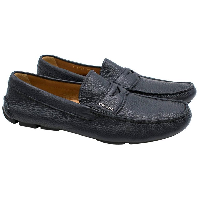 Prada Navy Leather Men''s Loafers SIZE 8.5 UK at 1stDibs