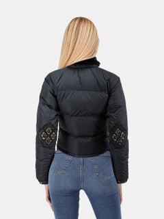 Prada Navy Navy Mink Fur Trim Embellished Elbow Coat Size XS