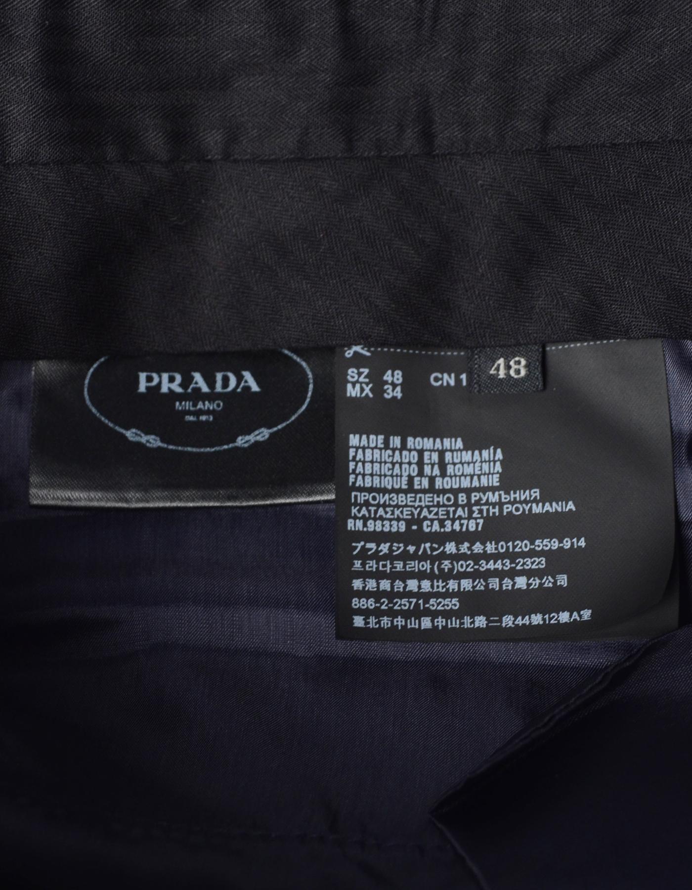 Black Prada Navy Natte Stretch Wool Trousers NWT Sz IT48/US12