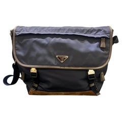 Prada Navy Nylon Large Messenger Bag with Toffee Suede