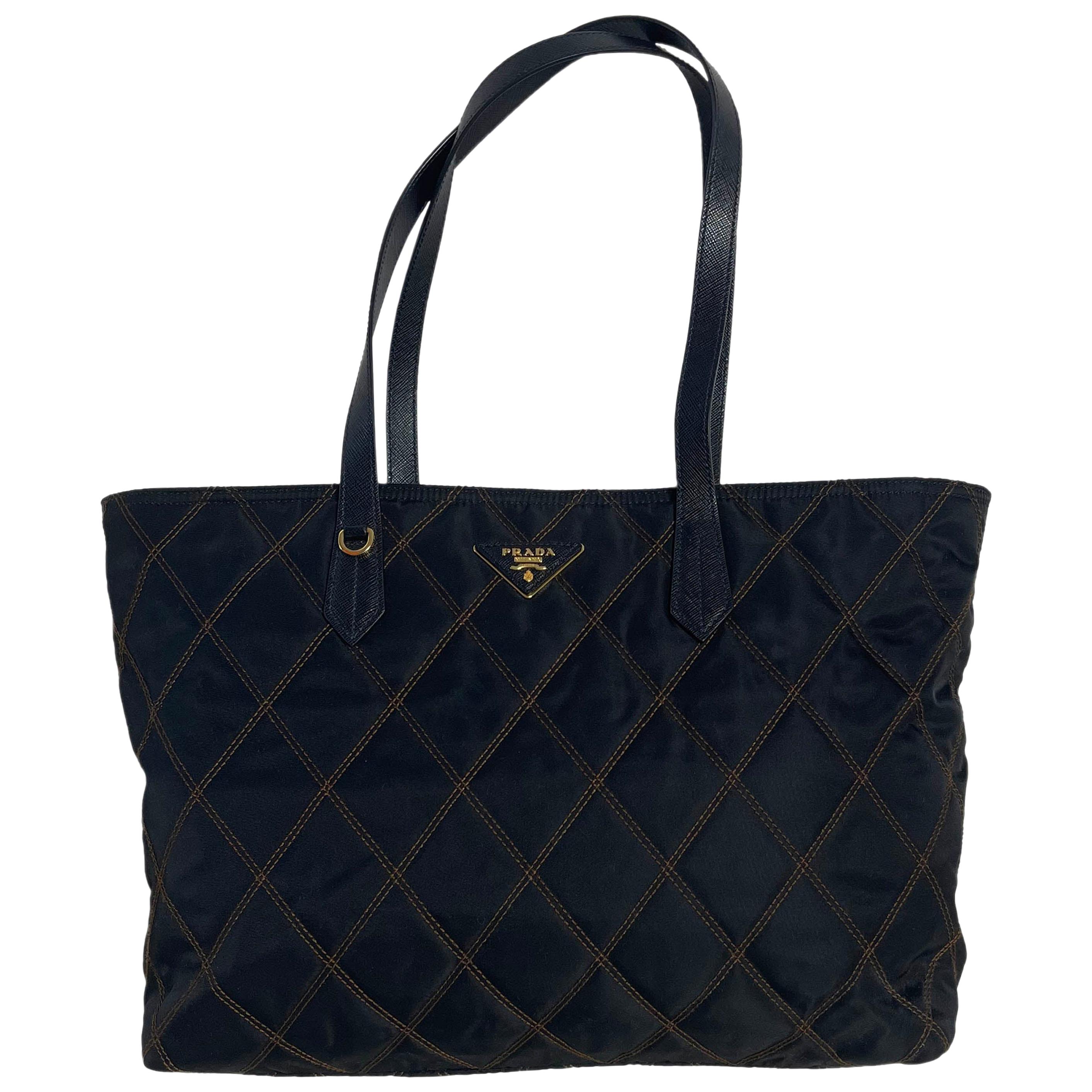 Prada Navy Nylon Quilted Tote Bag w/ Contrast Stitching rt. $1, 170