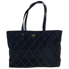 Prada Navy Nylon Quilted Tote Bag w/ Contrast Stitching rt. $1, 170