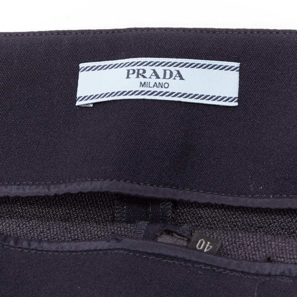 PRADA pantalón clásico minimalista de cintura alta con paneles azul marino IT40 S en venta 3