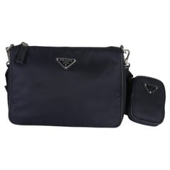 Prada Navy Re-Nylon & Saffiano Leather Trim Shoulder Bag