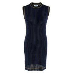 Prada Navy Ribbed Knit Stretch Sleeveless Dress IT 40