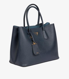 Prada Navy Saffiano Leather Large Double Tote