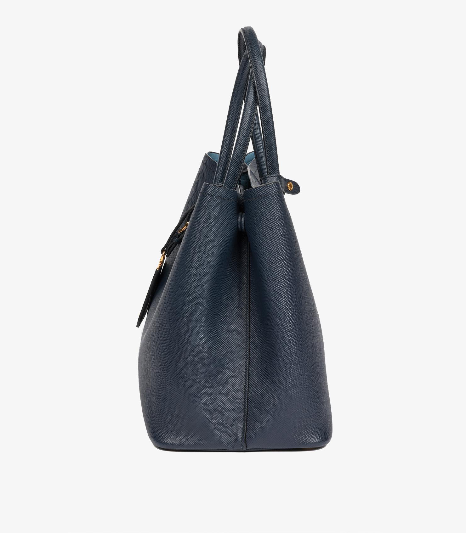 Prada Navy Saffiano Leather Large Double Tote In Excellent Condition In Bishop's Stortford, Hertfordshire