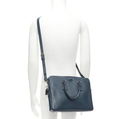 PRADA navy saffiano leather triangle logo plate crossbody top handle briefcase
