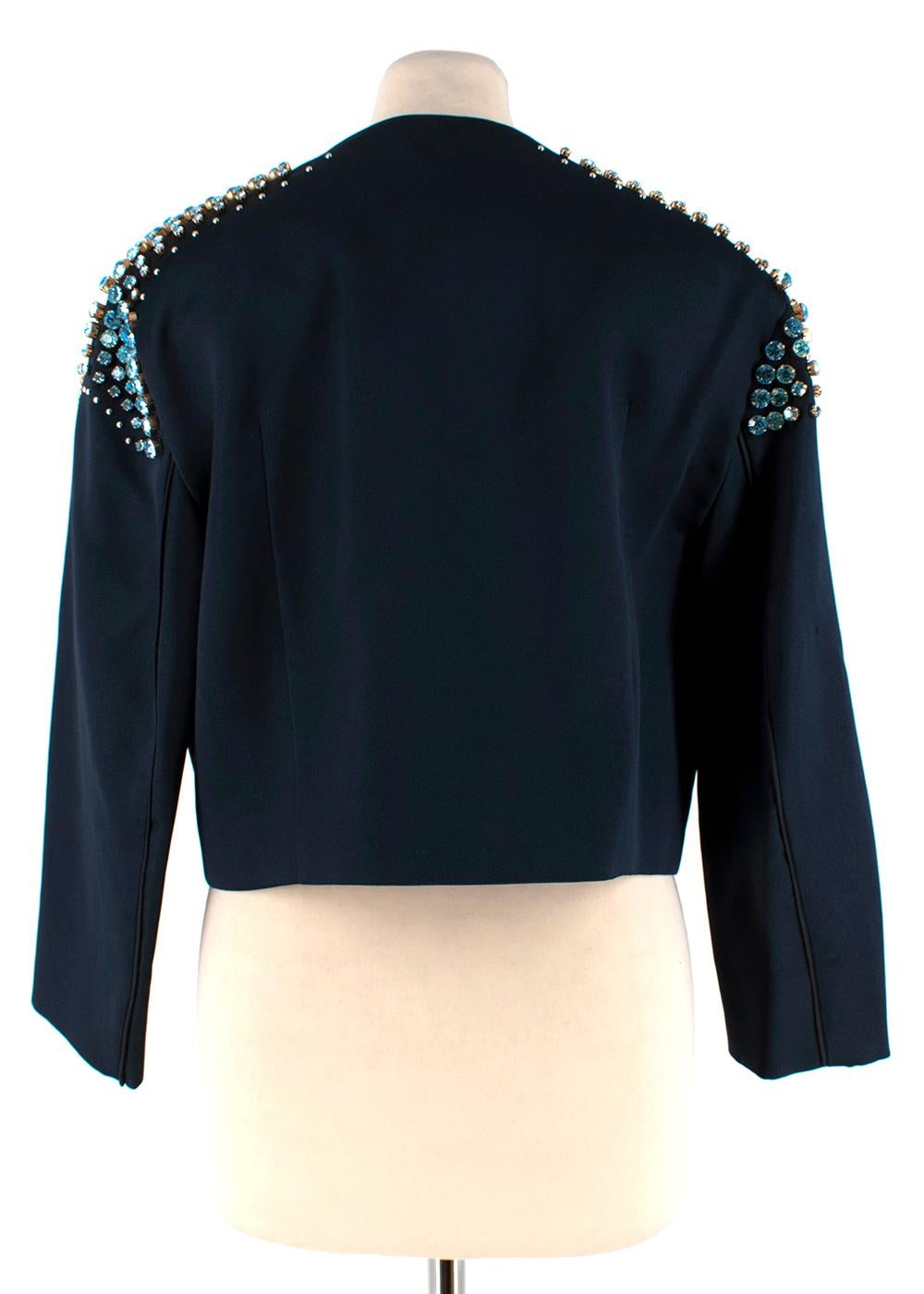 Prada Navy Satin Blau Kristall verschönert kurze Jacke - Größe US 6 (Schwarz)