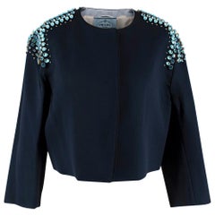 Prada Navy Satin Blau Kristall verschönert kurze Jacke - Größe US 6