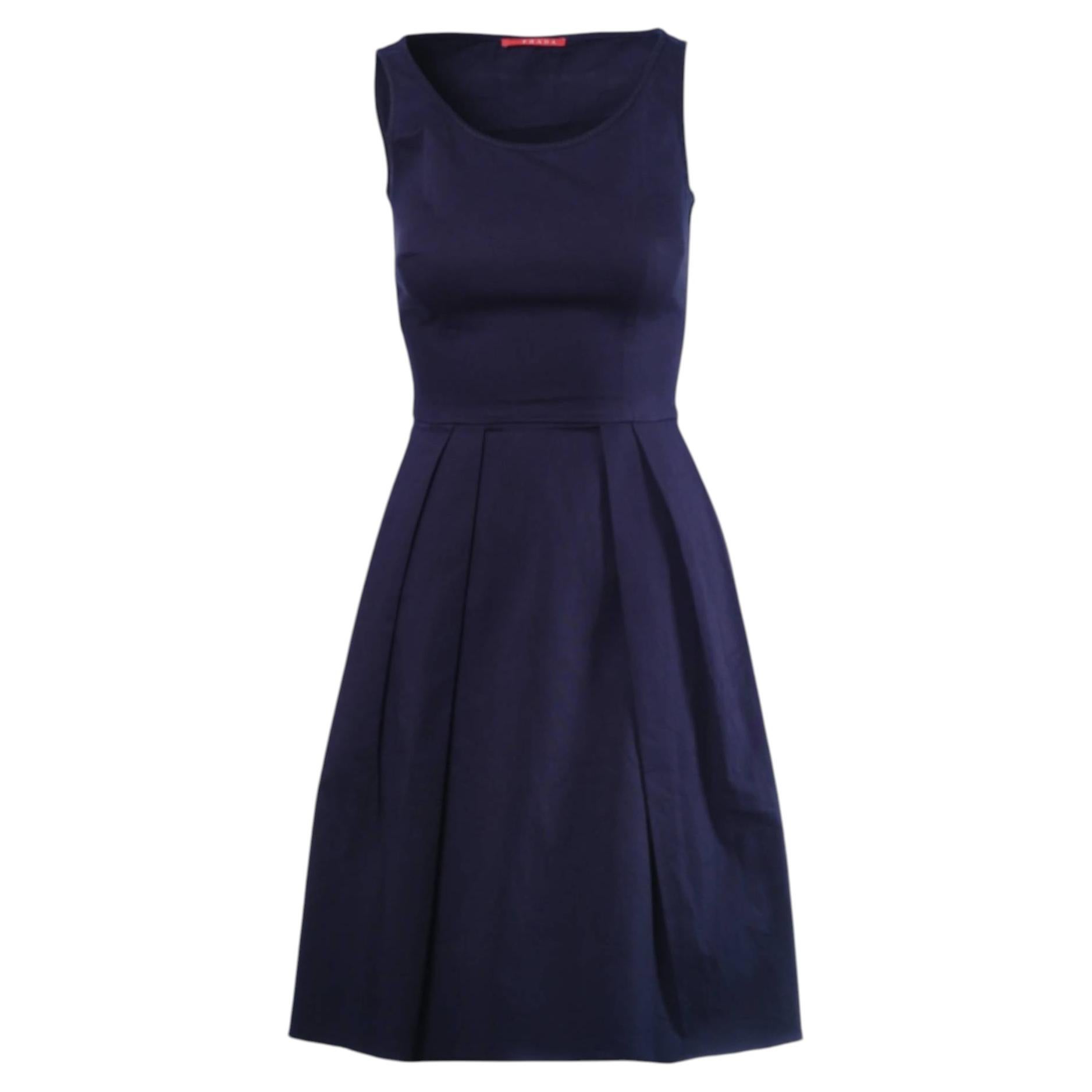 Pre-owned Prada Navy Sleeveless Pleated A-line Dress -'10s In Blue