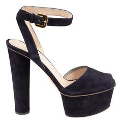 Prada Navy Suede Peep Toe Platform Sandals Size IT 38.5