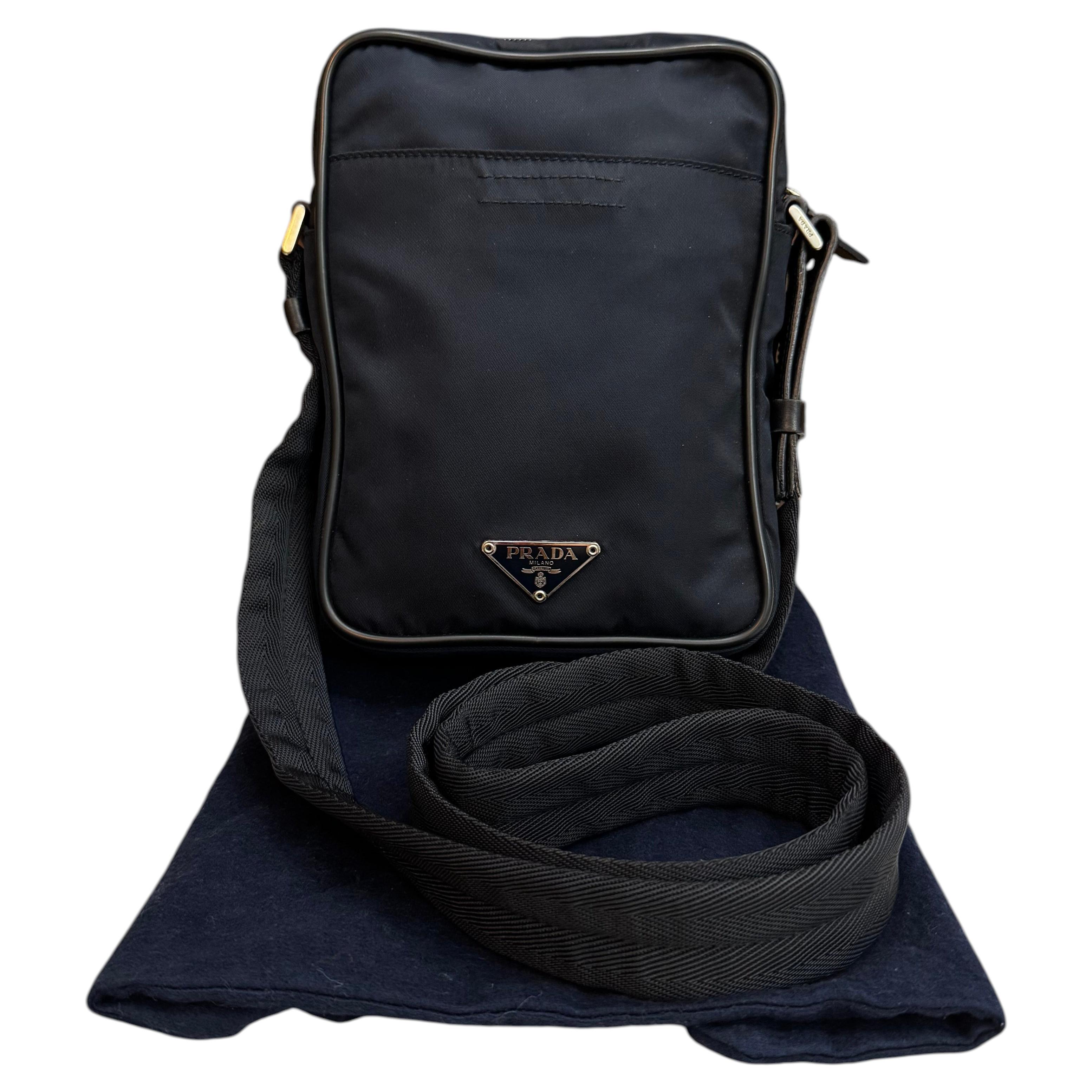 PRADA Tessuto Compact Travel Crossbody Bag Navy Unisex Men’s