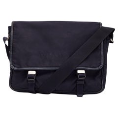 Used Prada Navy Tessuto Nylon Logo Flap Messenger Bag